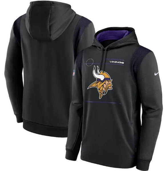 Men's Minnesota Vikings 2021 Black Sideline Logo Performance Pullover Hoodie